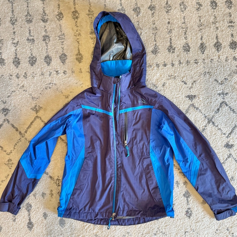 LL Bean blue rain coat 10-12 Medium